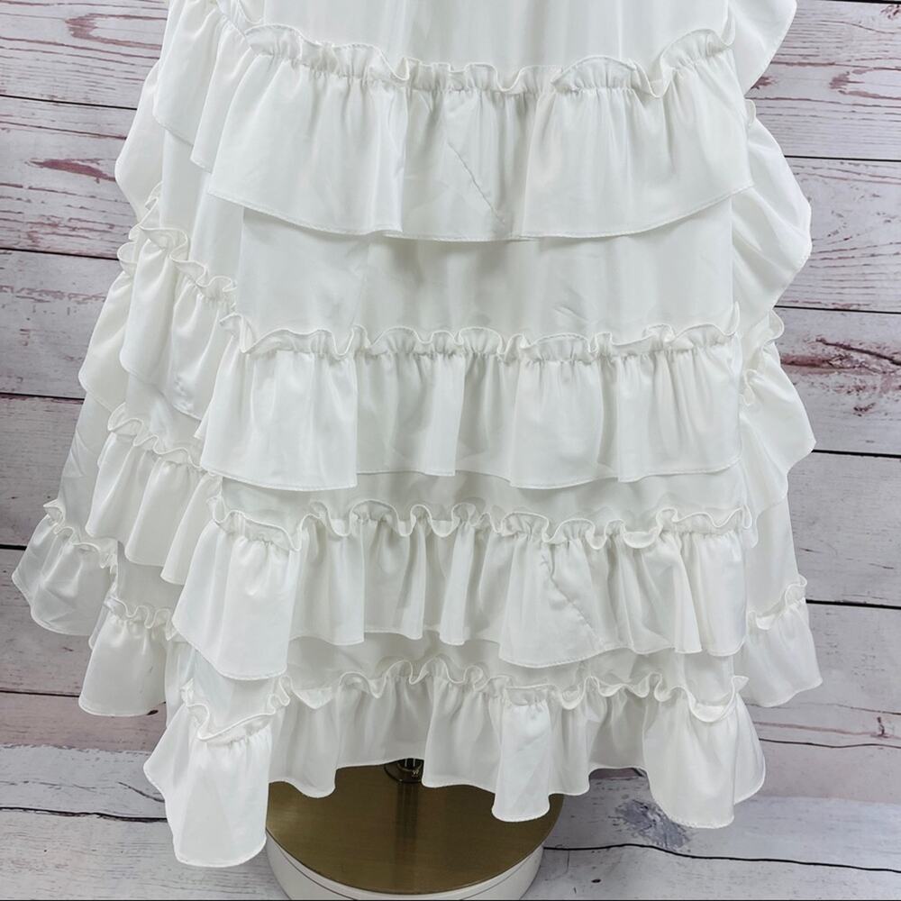 JCPenney Wedding Gown White tea length ruffled off shoulder - Picture 8 of 11